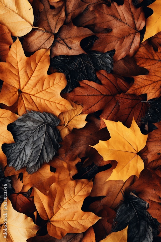 Fall Season Concept, Photo-Realistic Fallen Leaves Created with Generative AI Fall Season Concept, Photo-Realistic Fallen Leaves Created with Generative AI