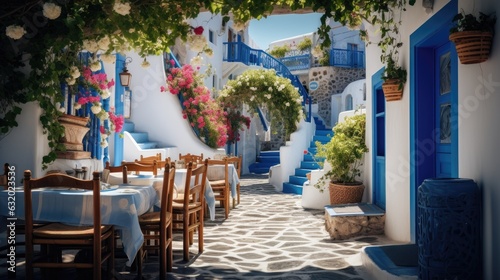 Greek culture with traditional white and blue greek architecture, taverna © Lubos Chlubny