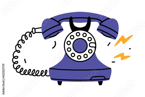 Purple Landline or Wireline Home Phone as Telephone Connection Vector Illustration