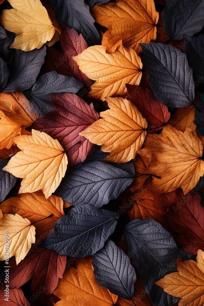 Fall Season Concept, Photo-Realistic Fallen Leaves Created with Generative AI Fall Season Concept, Photo-Realistic Fallen Leaves Created with Generative AI