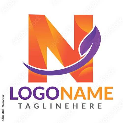 Corporation letter n logo with creative circle swoosh orbit icon