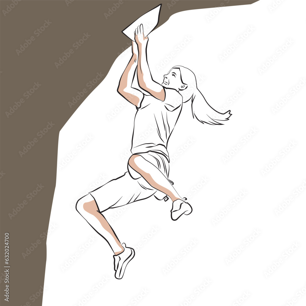 girl climbing the wall - sketch vector