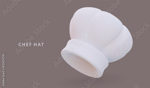 Realistic white headgear of chef. Fabric hat for working in kitchen. Uniform of professional cooker, workwear. Hygiene in kitchen. Concept for web design