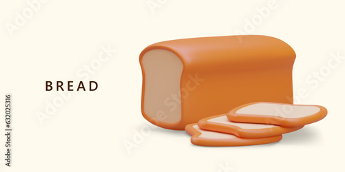 Fresh bread for breakfast. Concept for nearest bakery. Ingredients for frozen sandwiches. Classic wheat product. Advertising for social networks in cartoon style