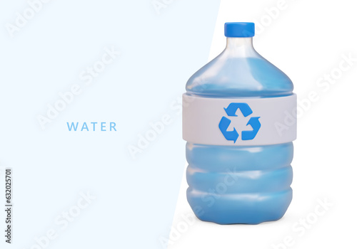 Advertisement of bottled water for cooler, dispenser. Concept for manufacturers of plastic containers. Large liquid containers. Bottle made of recycled material