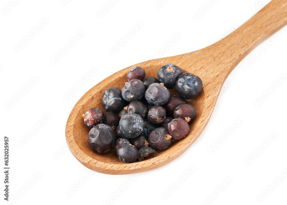 dry juniper berry seed in wood spoon isolated on white background. pile of dry juniper berry seed isolated. heap of dry juniper berry seed dry juniper berry seed in wood spoon isolated on white background. pile of dry juniper berry seed isolated. heap of dry juniper berry seed