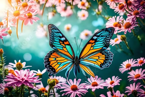 colorful pretty butterfly flying on a flower Created using generative AI tools
