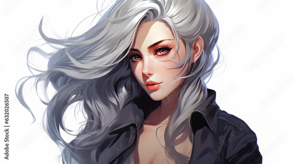 Power woman with grey hair anime style Power woman with grey hair anime style