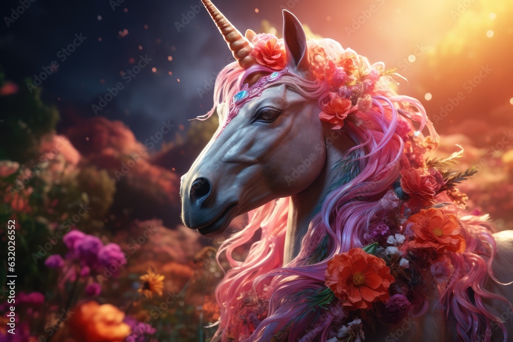 A mystical unicorn in a lush meadow - AI Generated A mystical unicorn in a lush meadow - AI Generated