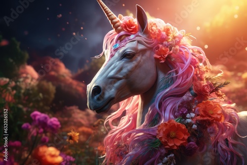 A mystical unicorn in a lush meadow - AI Generated