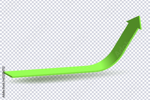 Growing Green Arrow up. Concept of sales symbol icon with realistic 3d arrow moving up. Growth chart sign. Flexible arrow indication statistic. Trade infographic. Profit arow Vector illustration