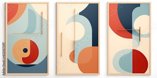 painting style illustration abstract geometric boho wall art  background set,  mockup idea, Generative Ai