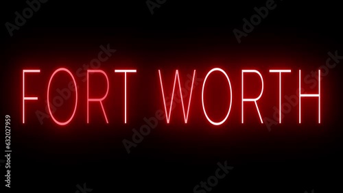 Red flickering and blinking animated neon sign for the city of Fort Worth