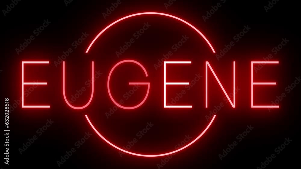 Red flickering and blinking animated neon sign for the city of Eugene Red flickering and blinking animated neon sign for the city of Eugene