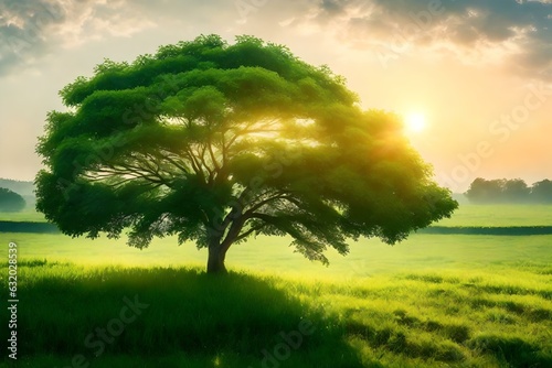 green field and tree  Created using generative AI tools