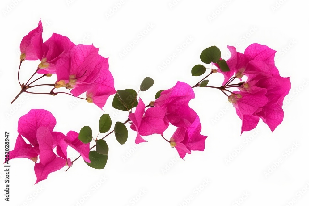 Fototapeta premium Blooming branch, flowers and inflorescence of bougainvillea isolated on white background. Element for design close-up, Generative AI