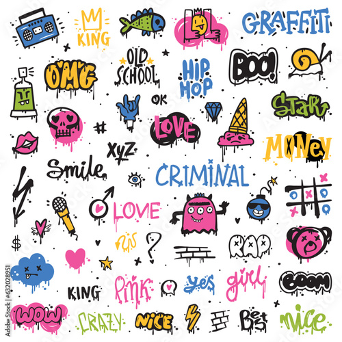 Graffiti Elements as Street Wall Painting Art Vector Set
