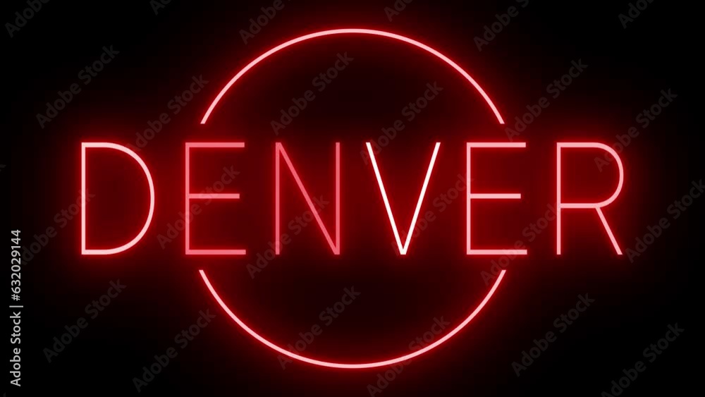 Red flickering and blinking animated neon sign for the city of Denver Red flickering and blinking animated neon sign for the city of Denver