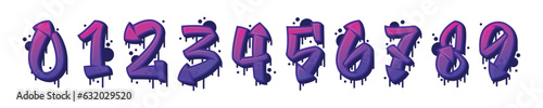 Graffiti Number and Purple Bold Numeral Vector Set