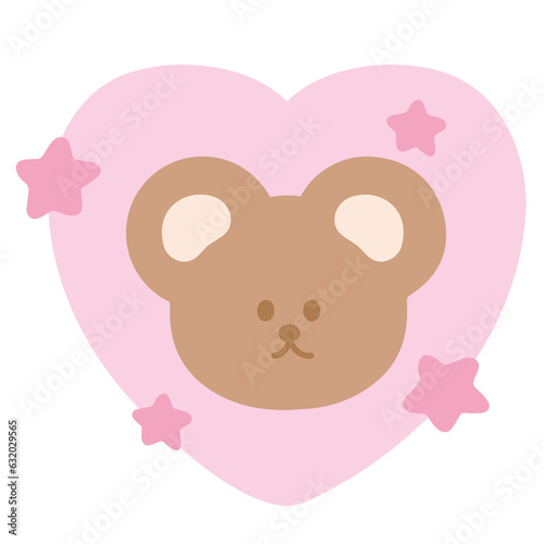 Teddy bear with pink star for cartoon character, comic, mascot, brand logo, animal icon, vet or pet decoration, fashion and accessory, fabric print, cute sticker, zoo, social media post, banner, frame