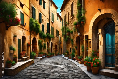 Colorful street in Pienza  Tuscany  Italy 3d rendering