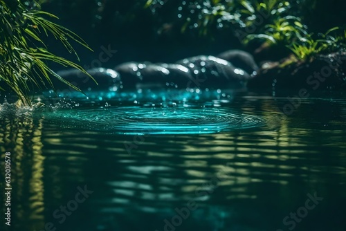 Wallpaper Mural reflection in water and waterdrop falling on water's surface 
Created using generative AI tools Torontodigital.ca