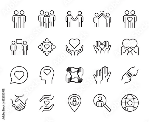 Friendship line icons set vector illustration. editable stroke