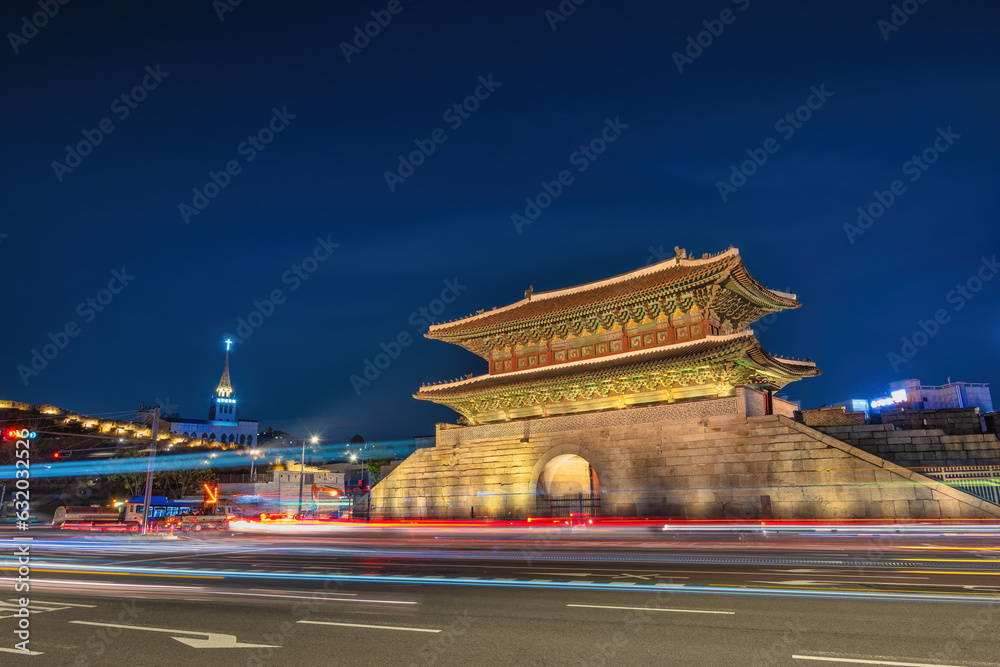 Seoul South Korea, night city skyline at Dongdaemun Gate (Heunginjimun Gate)