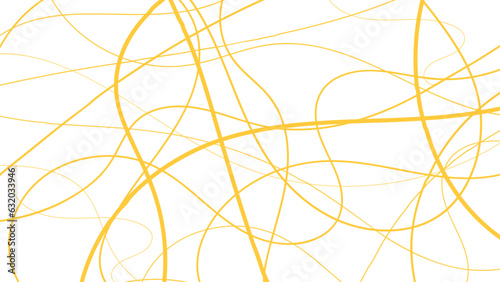 Abstract background with pasta, macaroni or spaghetti. Horizontal banner with hand drawn yellow line, doodle pasta. Vector illustration
