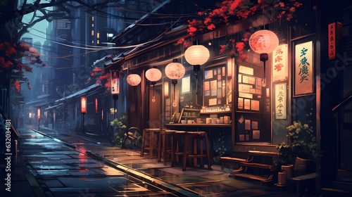 Retro Tokyo alley ambiance at night.