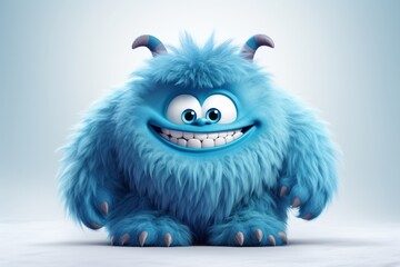 Cute blue furry monster 3D cartoon character