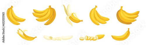 Banana as Elongated, Edible Fruit Covered with Yellow Rind Vector Set