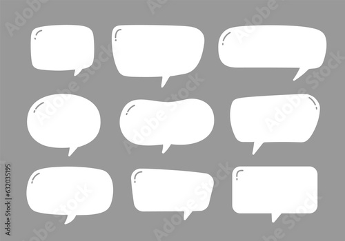A row of speech bubbles with a white background. Message communication bubbles in cute doodle style on white background. Speech bubble, text bubble, chat balloon, chat balloon, or chat balloon.