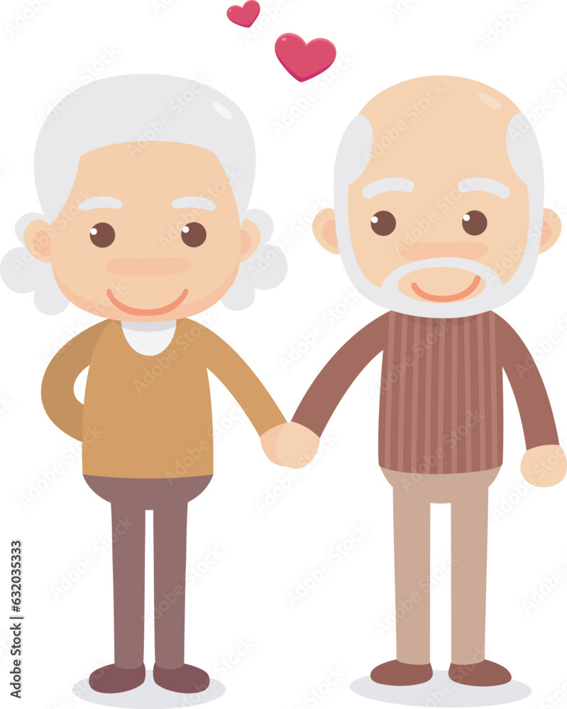 An older couple holding hands with a heart and a heart in the background. A couple of old people falling in love. Vector illustration cute flat design. An older couple holding hands with a heart and a heart in the background. A couple of old people falling in love. Vector illustration cute flat design.