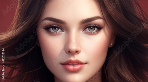 Beautiful woman face portrait in realistic photo illustration. Generative AI.