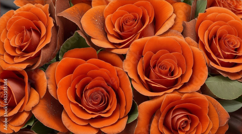 Closeup shot of a luxurious bouquet of orange and brown roses on a black. Generative AI.