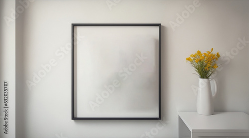 Square canvas framed on wall. Generative AI.