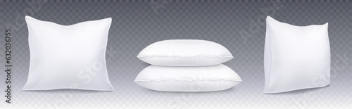 3d white isolated realistic cushion mockup vector. Meditation pillow stack for bed mock up template set. Rectangular shape silk or satin top and side view fluffy bedroom pillowcase icon design