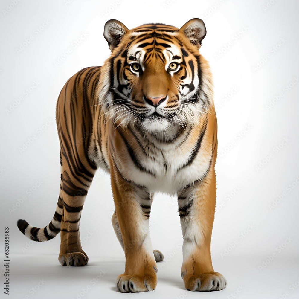 Full body of tiger standing isolated white background Generative AI