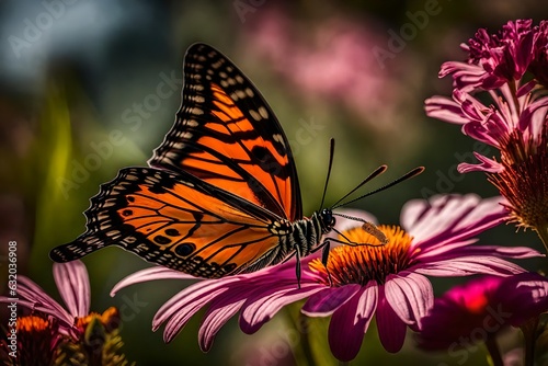 a close up of butterfly on flower - Generative AI