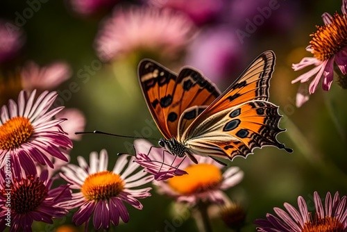 a close up of butterfly on flower - Generative AI