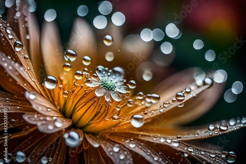 A flower adorned with dewdrops. The delicate water droplets glisten like tiny diamonds - Generative AI