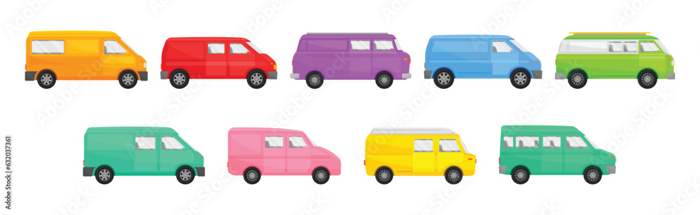 Bright Van as Road Vehicle and Transportation Vector Set Bright Van as Road Vehicle and Transportation Vector Set