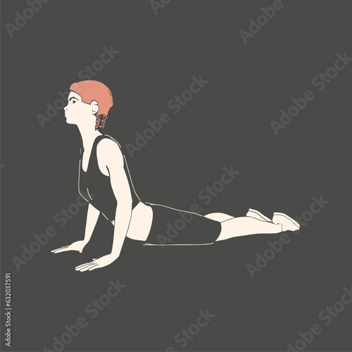Young female workout. Sport girl doing stretching exercise. Casual sportwear - t-shirt, breeches and sneakers. Young woman wearing workout clothes. Sport fashion girl outline in urban casual style.