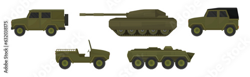 Military Machine and Armored Vehicle for Off-road Track Vector Set