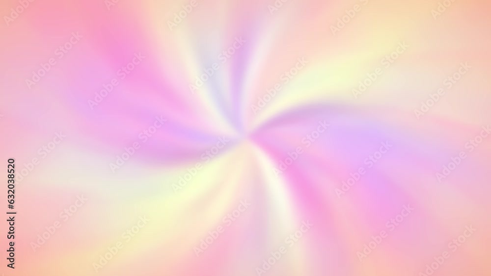 Pastel iridescent abstract gradient background. Motion of spectrum radial rays. Soft peach light yellow pink lilac lavender color transitions. Prism blur texture. Defocused backdrop. Smooth animation