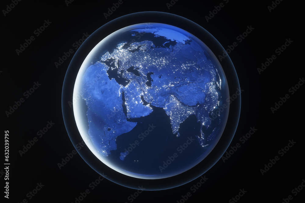 Planet EARTH at night on a black background. 3d rendering illustration.