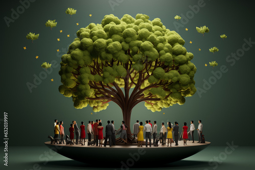 Illustration of Corporate Social Responsibility, green treese or eco system in sphere photo