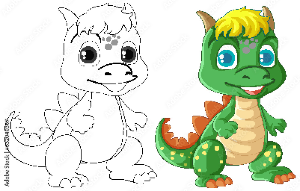 Obraz premium Dinosaur cartoon and its doodle coloring character