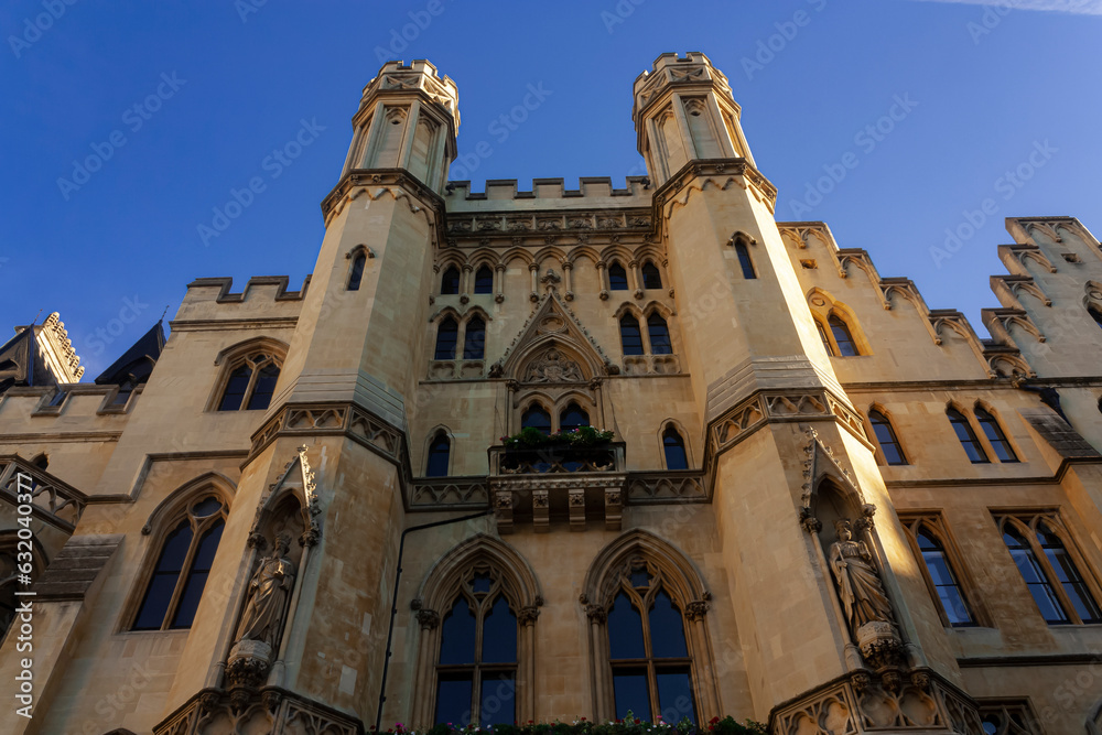 The soaring facade of a gothic revival building
